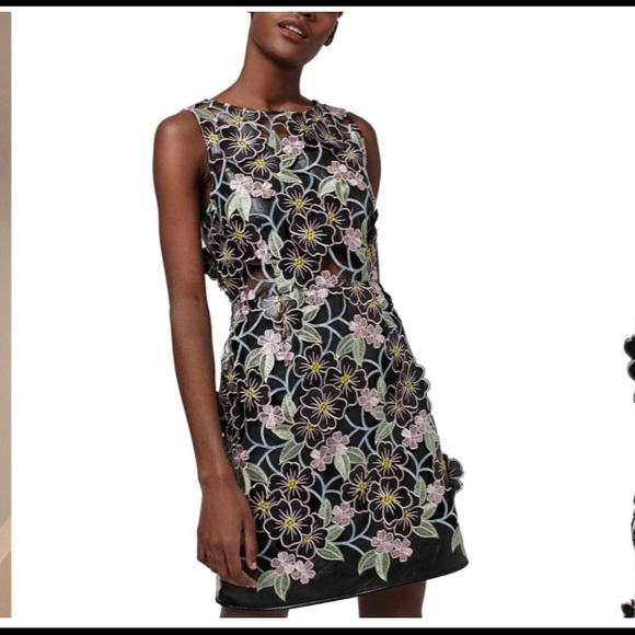 Topshop Dresses & Skirts - Topshop Floral Applique Faux Leather Shift Dress